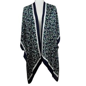 Banana Republic Factory NWOT Navy Floral Print Pleated Crinkle Open Wrap Shawl